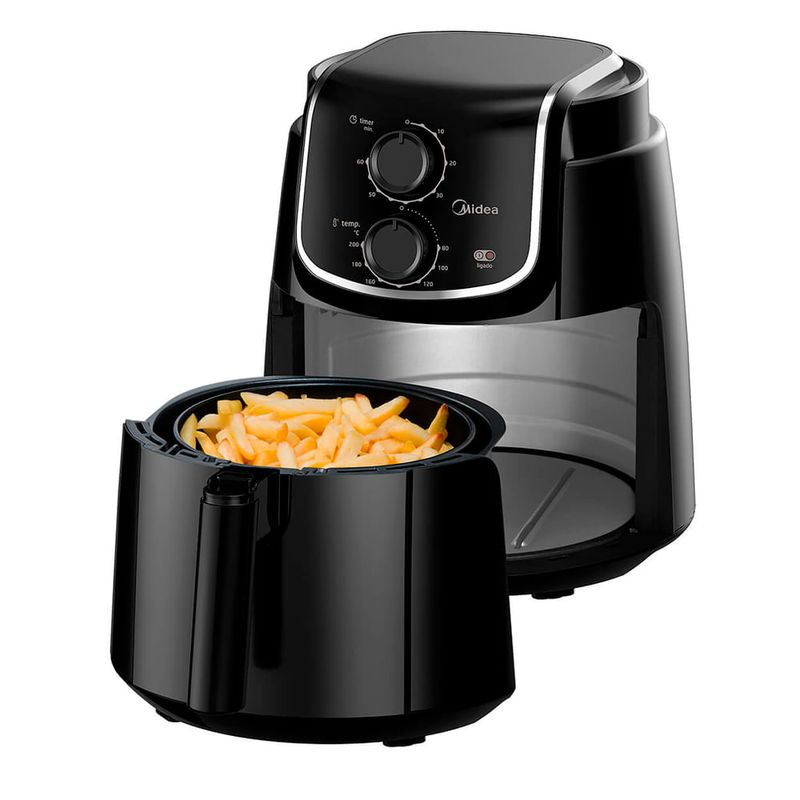 02.Fritadeira-Eletrica-Airfryer-4L-Midea---FRB45P1.FRB45P2-Lateral-aberta-vazia