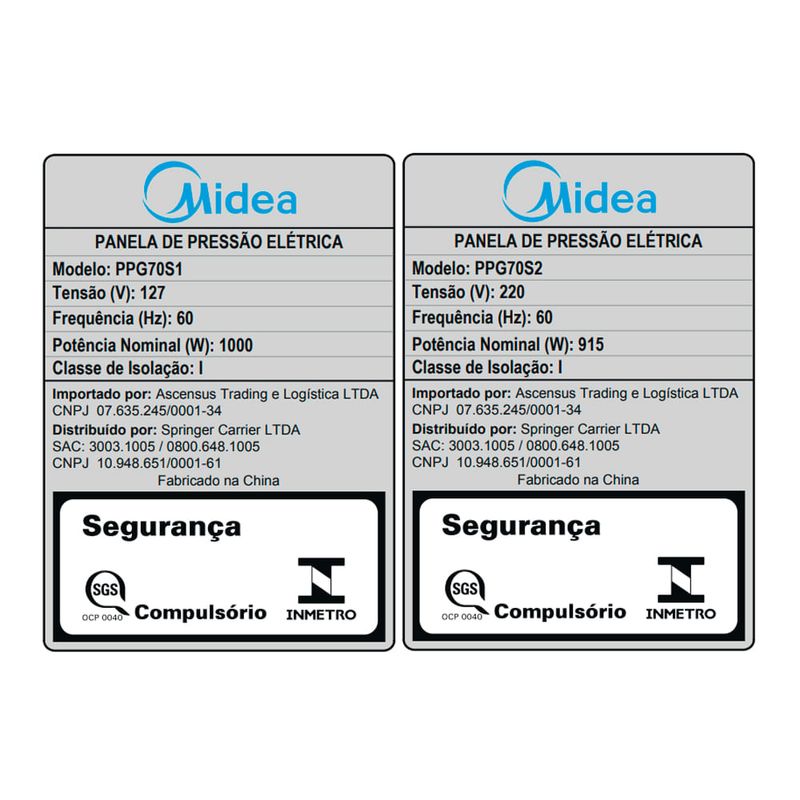 Panela de Pressão Elétrica Midea MY-CS60G 220v - Cinza/Preto 6L