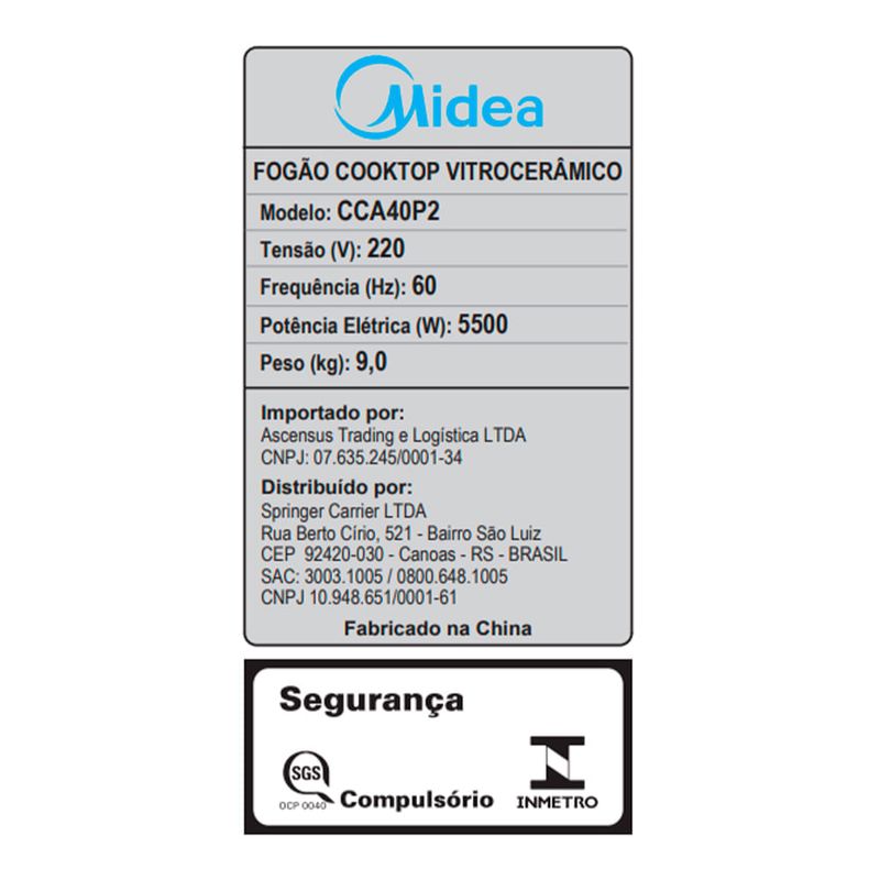 Outlet Cooktop 4 Bocas Elétrico Vitrocerâmico Midea