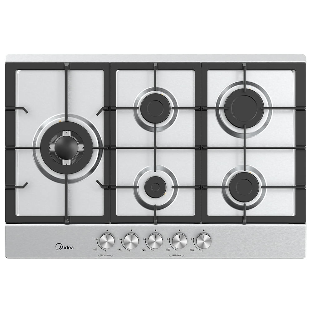 Cooktop 5 Bocas a Gás Inox com Mega Chama
