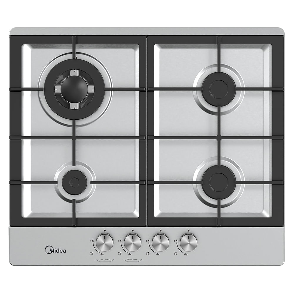 Cooktop 4 Bocas a Gás Inox com Mega Chama | Midea