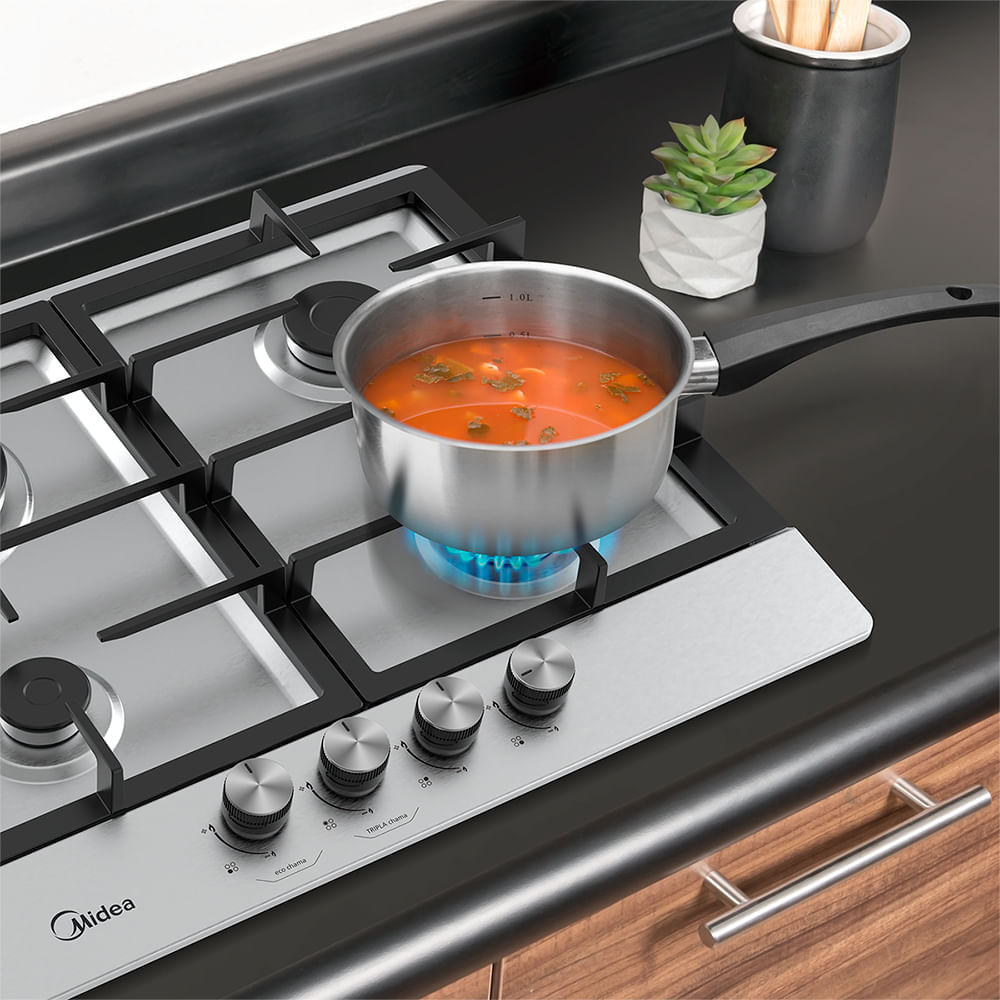 Cooktop 4 Bocas a Gás Inox com Mega Chama | Midea