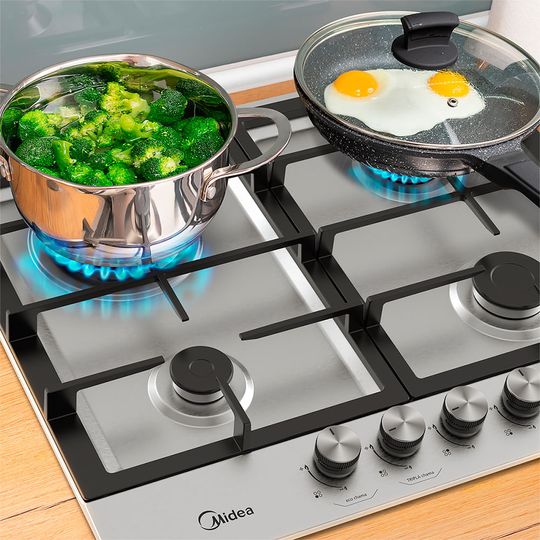 Cooktop 4 Bocas a Gás Inox com Mega Chama | Midea