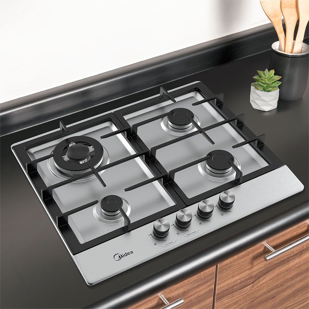 Outlet Cooktop 4 Bocas a Gás Inox com Mega Chama | Midea