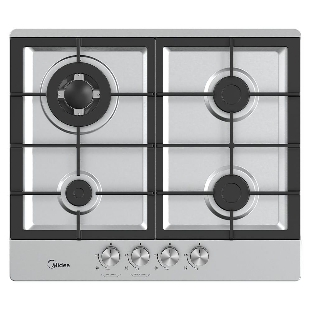 Cooktop 4 Bocas a Gás Inox com Grade de Ferro Fundido Midea Outlet CYB4B_OUT — Cima