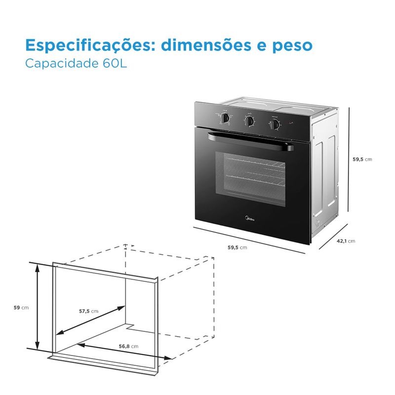 Forno de embutir Elétrico 60L Midea - Midea