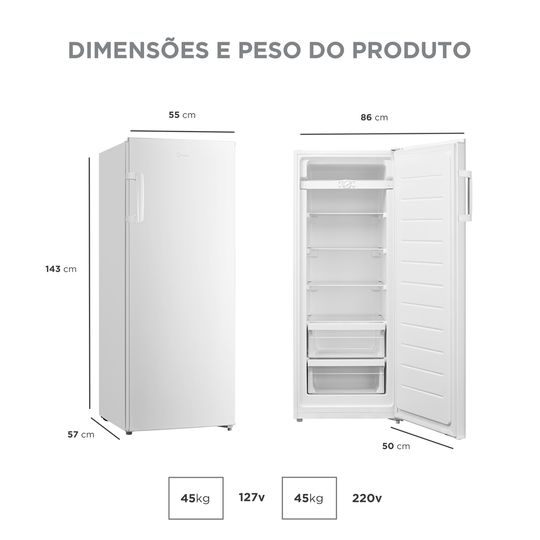 Freezer Vertical Frost Free 1 Porta 196L 2 em 1 Branco | Midea