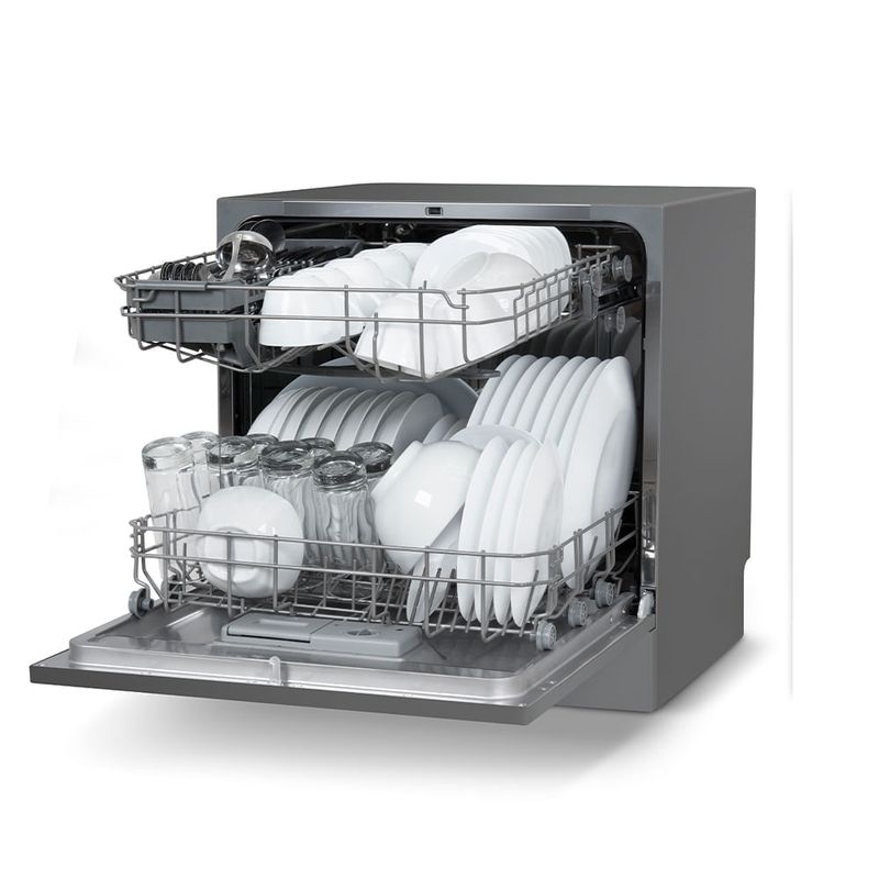 03.Lava-Loucas-Midea-8-Servicos--Cinza-DWA08S1.DWA08S2-Lateral-aberta-com-loucas.