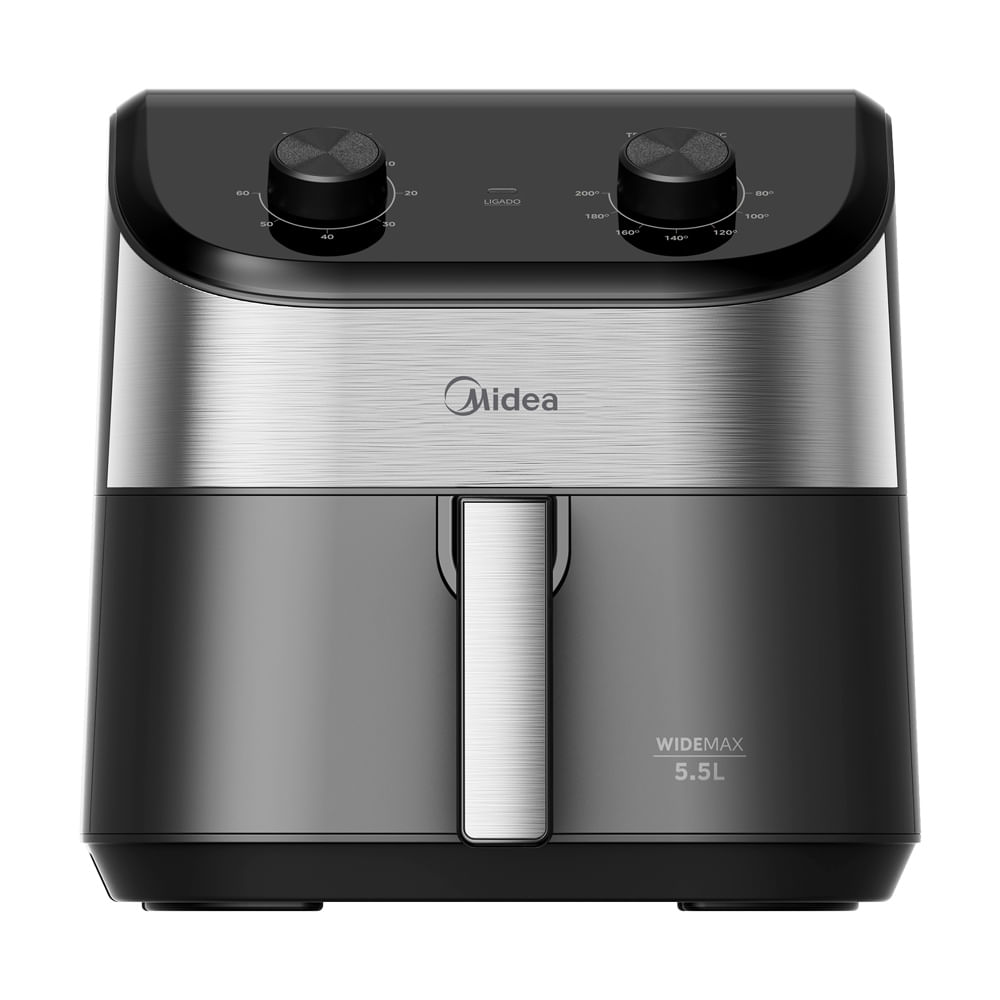 Fritadeira Air Fryer 5,5L Widemax Preto e Inox Midea FWM55P2 — Frente