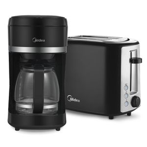Kit Cafeteira Elétrica Preta 1,5L + Torradeira Elétrica Automática QuickToast Preta Midea