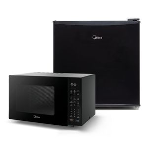 Kit Micro-ondas Preto 35L + Frigobar Black Edition Preto 45 Litros Midea