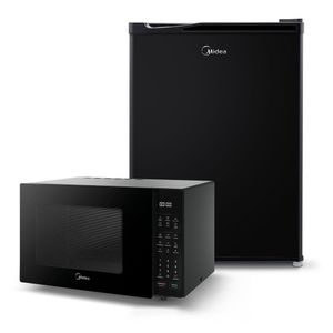 Kit Micro-ondas Preto 35L + Frigobar Black Edition Preto 67 Litros Midea