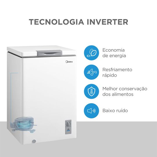 Freezer Horizontal 100 Litros Inverter Bivolt Branco | Midea