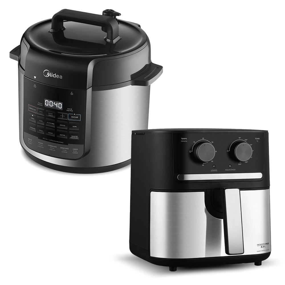 Kit Panela de Pressão Elétrica 5L NutriPro Inox + Fritadeira Air Fryer ...